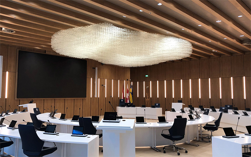 Photo of Textile installation Cirrus in City Council Chamber of Municipality of Tilburg