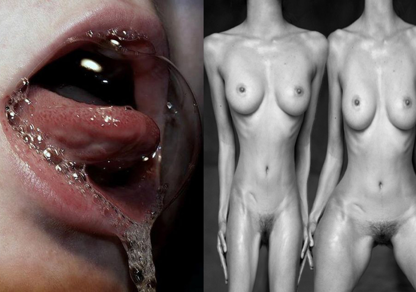 Intriguing image composition of a slimy mouth and dismorphing bodies